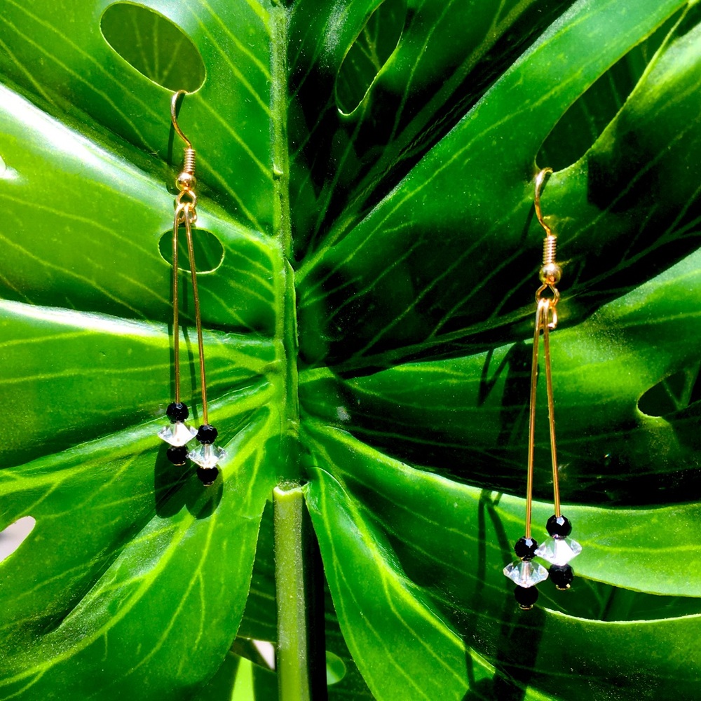 Swarovski crystal drop earrings with black glass
